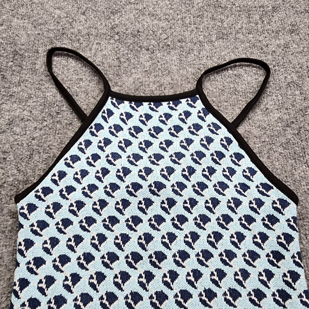 Zara Blue Knit Jacquard Y2K Midi Tank Dress Bodycon Sleeveless Blue size XS - Picture 4 of 12